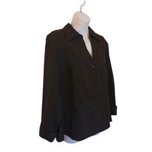 Cato Women's Classic Black Button-Down Shirt Size 14/16W V Neck Cuffs